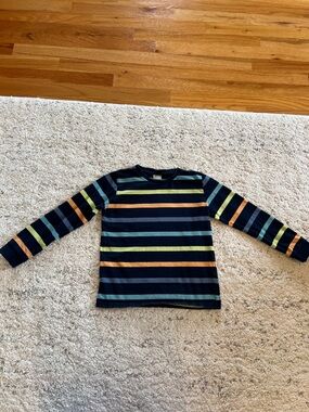 Boys' Navy Long-Sleeve Stripe Tee with Yellow, blue  & Orange Accents